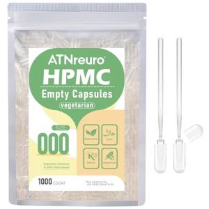 ATNreuro Gélules Vides Végétales Taille 000 (1000 unités) - Gélules Vides Végétaliennes à Remplir - Transparent - Végétarien - Capsule Vide avec Micro Cuillère - Idéales pour Vitamines et Compléments (ATNreuro, neuf)