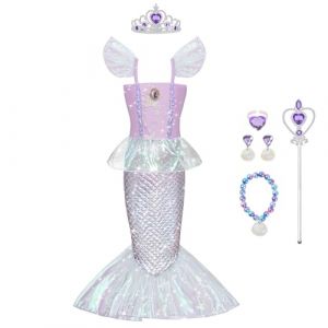 BSBUY Deguisement Robe Petite Sirene Ariel, Costume Princesse Ariel avec Perruque, Robe Princesse Costume de Sirene, Fancy Dress No&euml;l Carnaval D'anniversaire F&ecirc;t&eacute; Cosplay-150 (BSBUY, neuf)