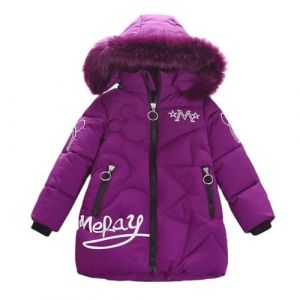 Tilozs Manteau Fille Doudoune Enfant Veste d'Hiver à Capuche avec Col Fourrure Epaisse Chaud Parka Rembourré Blouson Coupe Vent, Violet, 12-14 ans(L'étiquette: 160) (Zyolla, neuf)