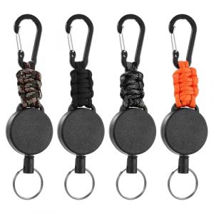 4 Pièces Porte-Clés Rétractables,Porte-Badge Mousqueton Robuste,Porte-clés Rétractable de 60 cm, Porte-clés Rétractable de 60 cm (Noir, Orange, Couleur Camouflage, Gris Noir) (STORE FABIO GIACOMO S.R.L., neuf)