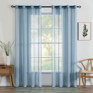MIULEE 2 Panneaux Rideaux Voilages à Oeillets en Effet Lin Voilage Fenêtre Transparent Rideau Salon Moderne Voilage Petite Décor Cuisine Chambre Balcon 117x137cm Nile Bleu (MIULEE HOME, neuf)