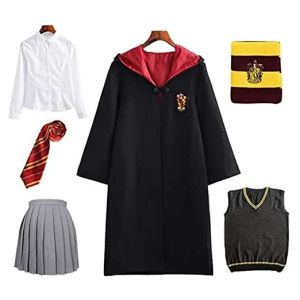 Costume de cosplay Hermione Granger Gryffondor pour enfant - Cape, article de film - Ensemble baguette magique, cravate, écharpe, carnaval, Halloween, noir (YingBinDongJieLuNan, neuf)