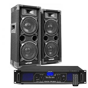 Kit DJ Max26 2 Enceintes avec Amplificateur - 1200 Watts, avec Fonction Bluetooth et Lecteur MP3, Télécommande Incluse, Câbles Fournis, Idéal pour Les DJs Débutants (Sono Matériel, neuf)