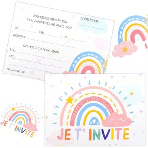 Bomtop 12 Cartes d'invitation pour les anniversaires d'enfants, Carte Anniversaire Color&eacute;e, Invitations de f&ecirc;te, Carte Invitation Anniversaire Fille, Invitation &agrave; un Anniversaire Arc-en-ciel (wemetop, neuf)