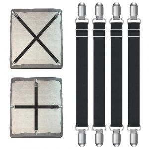 CZAYEFNH 4 Pinces Ajustables pour Draps &ndash; Pinces Noires pour Draps avec Protection en Silicone pour Prot&eacute;ger les Draps des Dommages - pour Draps, Nappes, Draps et Matelas (de 65 &agrave; 240 cm) (CHZHBY, neuf)