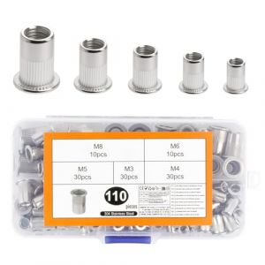 110 Pi&egrave;ces Insert Filet&eacute; Metal, Ecrou a Sertir, M3 M4 M5 M6 M8 &Eacute;crous &agrave; Sertir Rivet Filet&eacute;, &Eacute;crou de Rivet a T&ecirc;te Plate en Acier Inoxydable, Manchons &Eacute;crous d'Insertion Filet&eacute;s (Kexiangkeji, neuf)