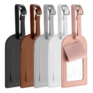 Arvoni Lot de 5 Etiquette Valise, Cuir PU &Eacute;tiquettes de Bagages, Etiquettes &agrave; Bagage avec Plaque D'adresse, PVC Imperm&eacute;able Etiquette Bagage Valise, &Eacute;tiquette de Sac &agrave; Main, Accessoires de Valise (XingJiaHongSheng, neuf)