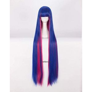 Anime Cosplay Perruque Panty & Bulling avec jarretière Anarchie Cosplay 100 cm de long Mélange bleu rose résistant à la chaleur Perruque synthétique (qiu lai shan mao hang, neuf)