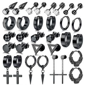 Dochais 16 Paires Boucles d'Oreilles Hommes Boucles d'Oreilles Noires en Acier Chirurgical Hypoallerg&eacute;nique Punk Piercing Oreille Cr&eacute;oles Pendantes Croix Noires pour Hommes Femme Gar&ccedil;ons Fille (Dochais, neuf)