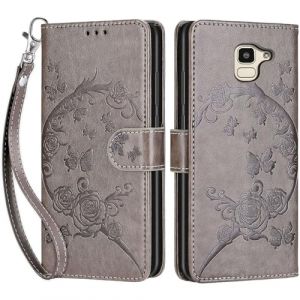 SIENIANLINE Coque Samsung Galaxy J6 2018, Coque Samsung Galaxy On6, Etui Protection Housse Premium Cuir de Portefeuille en Fermeture Magn&eacute;tique Flip Case Samsung Galaxy J6 2018/On6 Coque (Gris) (DIKAS, neuf)