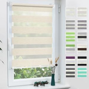 Grandekor Store Enrouleur Jour Nuit de Double Tissu, Store Jour et Nuit sans Perçage, Accessoires d'installation Inclus pour Fenêtre ou Porte, 50l x 130L cm, Lin (DecoWarm, neuf)