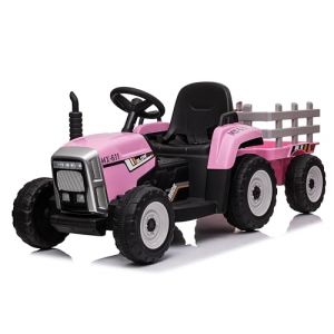 FINOOS 12V Tracteur &Eacute;lectrique Enfants avec Pelle & Remorque Amovible, V&eacute;hicule &Eacute;lectrique Enfant avec Lumi&egrave;re LED & Musique & Klaxon, T&eacute;l&eacute;commande 2,4G, 2-6km/h pour Enfants de 1 Ans+ (Rose) (S.N. Commerce B.V., neuf)