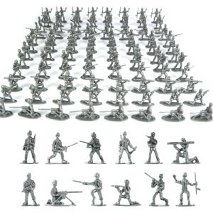 Larfraecy 100Pcs Figurines de Mini-Soldats,Ensemble de Jouets Militaires,Petit Soldat Plastique Militaire Jouet Figurine d'action Jouet de Soldats pour Les garçons de 3 Ans et Plus (Argent) (XMNBPLUS, neuf)