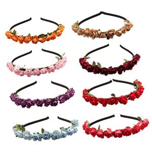 FRCOLOR 8 Pi&egrave;ces coiffure femme demoiselles d'honneur robe d'invit&eacute; de mariage bandeau t&ecirc;te de mort rose voile de mari&eacute;e bandeau rose casque de f&eacute;e femme couvre-chef de mari&eacute;e (Laners, neuf)