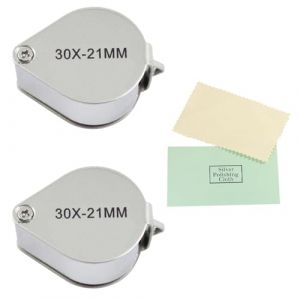 NIYATA 2Pcs Argent Loupe Bijoutier Haute Puissance, 30x et 20x Loupe de Poche,Pliable Loupe Portable,Antiquités Loupe Horloger et 2 Chiffons de Polissage,pour l'Evaluation de Bijoux (ChongQingYiXiShangKeJi, neuf)