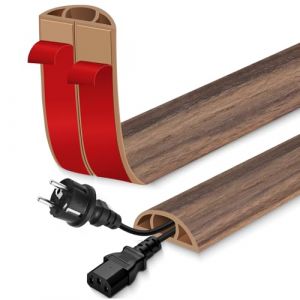 Passage de Cable au Sol adh&eacute;sif goulotte Passe Cable Flexible en PVC pour la Management Bureau de Sol (Grain de Bois Brun Brumeux, 30mm&times;6m) (Lefunom-eu, neuf)