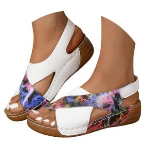 Sandales orthopédiques pour femme d'été avec talon compensé confortables et élégantes avec réglable en déchirure, sandales à bout ouvert, plage, légères en cuir artificiel, respirantes, chaussures de (MeiJaii, neuf)