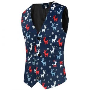 Gilet d'affaires pour homme - Gilet de No&euml;l - Gilet de No&euml;l - Coupe ajust&eacute;e - Gilet de costume - Gilet festif - Happy Santa - Gilet de No&euml;l - Gilet de No&euml;l f&ecirc;te - Gilet de mariage (01 Bleu fonc&eacute;, XL) (upperfeel, neuf)