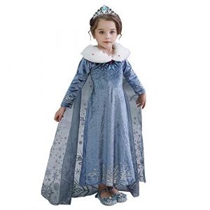 IWEMEK Déguisement Reine des Neige Robe Princesse Anna Elsa Costume avec Longue Cape Enfant Fille Anniversaire Noël Halloween Carnaval Cosplay Fête Costume 01 3-4 Ans (IWEMEK, neuf)