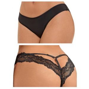 String Femme Sexy Chic Hot String Ficelle Ouvert Femme Sexy Grande Taille Tanga Coton Dentelle Culotte Fendue sans Couture Invisible sous Vetements Feminins Underwear Slips(S,2pcs Noir) (ohyeahlady, neuf)