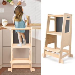 Helangel Tour d'observation Montessori,Tour d'observation Enfant 3 Hauteurs Réglables Kitchen Helper avec Tableau Tour d'apprentissage Bebe pour Learning Natural Wood (Maksimshopco, neuf)