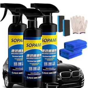 Sopami Car Coating Spray, Sopami Quick Effect Coating Agent, Sopami Oil Film Emulsion Glass Cleaner, Glass Polish Spray Waterless Wash Wax, Improves Clarity and Visibility (3 Pcs) (batongshangdian, neuf)