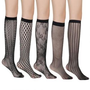 EUPSIIU 5 paires de Mi-bas pour Femme Chaussette,Chaussettes en R&eacute;sille Mi-Mollet Noires &Eacute;vid&eacute;es,Femme Mi-Bas R&eacute;sille Chaussettes Dentelle, Genou Chaussette Haute D&eacute;coratifs,bas femme (Noir) (LINJIE EU, neuf)