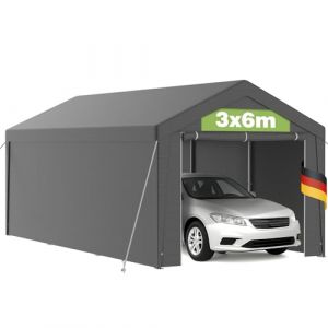 Tente Garage Carport 3x6 m en Acier Galvanis&eacute;, Couverture PE 200g/m&sup2; Imperm&eacute;able R&eacute;sistante UV, Parois Lat&eacute;rales Amovibles, Abri Ext&eacute;rieur pour Voiture Bateau Outils Jardin - Gris (Kidsgigglz Shop, neuf)