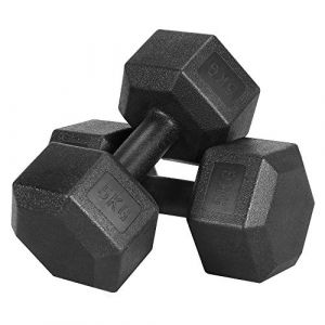 Yaheetech Lot de 2 Haltères Hexagone 2x5kg /7,5kg ou 10kg Dumbbell Musculation Fitness pour Homme et Femme en Fer et PVC Noir 5kg (Yahee365, neuf)