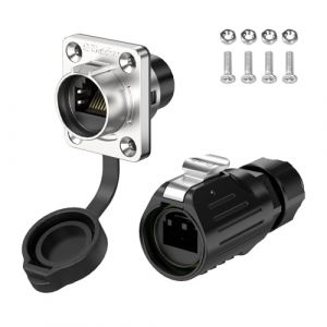 E-WeiChat LP-16 RJ45 IP67 Connecteur industriel &eacute;tanche Connecteur aviation 8P8C &agrave; double port ethernet Connecteur circulaire de signal r&eacute;seau &agrave; lib&eacute;ration rapide Coque m&eacute;tallique Prise &agrave; bride M16 (E-Weichat, neuf)