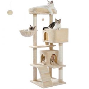 PETEPELA Arbre à Chat de 143cm avec Coussin Amovible, Poteau Griffoir, Condo Double, Large pour Les Gros Chats, Beige (PETEPELA, neuf)