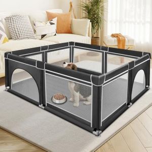 Parc pour Chiots Ou Petits Chiens, Clôture Solide en Tissu épais Et Filet en Nylon Haute Résistance,Parc à Chiots avec Porte, Lavable en Machine, Intérieur/extérieur,180 * 150 * 66cm-Noir (Hechheu, neuf)