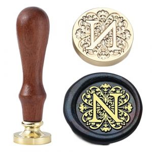 Ychostamp Kit de tampon de cire pour sceau de cire - Tampon de cire pour scellement initial - Sceau en laiton baroque - 25 mm - Tampons alphabet avec poignée (lettre N) (SGZY, neuf)