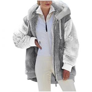 Veste Polaire Femme Fille Chaude Sweats Manteau &agrave; Capuche Zipp&eacute; Laine &eacute;pais Blousons Fourrure Hooded Coat Manche Longue Cardigan Casual Bloc de Couleur Mode Hiver Outerwear (⭐⭐⭐⭐⭐Susenstone, neuf)