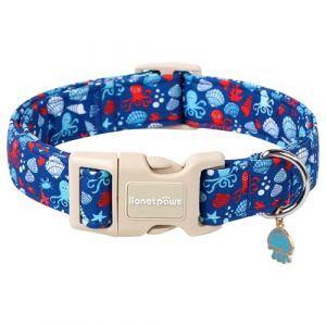 Lionet Paws Collier d'&eacute;t&eacute; bleu pour chien &ndash; Collier mignon en coquillage de mer avec boucle en plastique et pendentif pieuvre, collier l&eacute;ger r&eacute;glable pour chiens de petite et moyenne taille (lionet paws, neuf)
