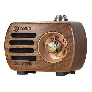 PRUNUS R-818 Radio Portable Rechargeable, Poste Radio Vintage en Bois de Noyer 100% Support Radio FM et Prise AUX, Bluetooth 5.0 Mini Radio Portable au Son et à la Basse HD (PRUNUS, neuf)