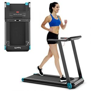 COSTWAY Tapis de Course Electrique, 1-12 KM/H, Moteur 550 W, Tapis de Fitness Pliable avec Application de Contrôle, Haut-Parleur Bluetooth, 12 Programmes, Écran LCD et Support d'Appareil (Marine) (FDS GmbH, neuf)