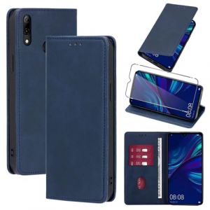Vauki Coque Cuir pour Huawei P Smart 2019/Honor 10 Lite/Honor 8A 6.21" avec 1 Verre Tremp&eacute; Etui &agrave; Rabat en PU Porte-Cartes Portefeuille Support Flip Housse Magn&eacute;tique Antichoc Anti-Rayures Case,Bleu (HARMONIQUE WAY, neuf)
