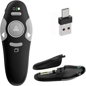 USB/Type-C 2 en 1 Telecommande Ordinateur Powerpoint, 2.4GHz USB Télécommande Powerpoint Pointeur Sans Fil Presentation Cliqueur Zapette Powerpoint pour Ordinateur PC Portable (VOVIGGOL EU, neuf)