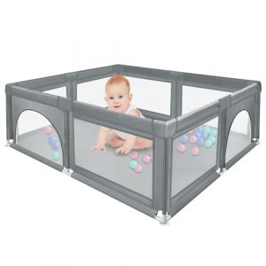 Parc Bébé, Parc de Jeux Bébé Démontable Lavable, Parc Centre d'activités pour Enfants avec 50 Balles Marine, Grand Parc Adapté Intérieur avec Grille de Protection (Gris Foncé, 120x120x66cm) (hlang EU, neuf)