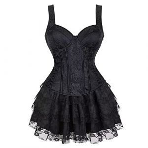 Josamogre Corset Bustier Femme Jupe Robe Set Sexy Bretelles Fermeture ?Clair Gu&ecirc;pi&egrave;re Lingerie Grande Taille Noir 5XL (Josamogre Corset, neuf)