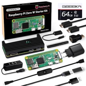 GeeekPi Raspberry Pi Zero W Starter Kit with RPi Zero W Aluminum Case, QC3.0 Power Supply, 64GB Card Preloaded OS, 20Pin Header, Micro USB to OTG Adapter, HDMI Cable,Switch Cable and 4 Port USB Hub (GeeekPi-FR, neuf)