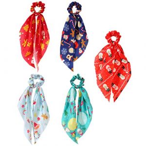 PRETYZOOM 5 Pcs De No&euml;l Cheveux Chouchous Bande Dessin&eacute;e De No&euml;l Imprim&eacute; &Eacute;charpe De Cheveux Corde Coiffe Chouchou Cravate De Cheveux De No&euml;l Accessoires De Cheveux Pour Femmes Dames (Coddle HSY, neuf)