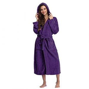 Peignoir De Bain Femme Unisexe Eponge Capuche Automne Hiver Peignoir avec Capuche Chaude Peignoir Moelleux Éponge Douce Coton Eponge Vêtements De Détente Robe De Chambre Une Pièce (Blingko, neuf)