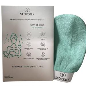 Gant Exfoliant Corps, Exfoliant en Viscose, Vegan et Fait Main, Vert Menthe, Gommage Peau Naturel, Gant de Crin, Kessa Hammam et Spa (SFORSILK, neuf)