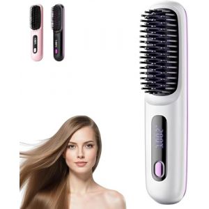 Go Brush Pro, Brosse &agrave; cheveux &eacute;lectrique, Brosse lissage sans fil, chauffe rapide 20s, 3 temp&eacute;ratures, charge Type-C, peigne lisseur portable pour voyage(White) (YUNENDM, neuf)