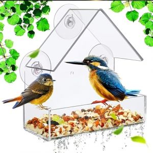 katmerio Mangeoire de fenêtre transparente pour oiseaux, mangeoire à oiseaux, fenêtre avec ventouses, mangeoire pour oiseaux à fixer aux vitres en verre, 15 x 6,5 x 15 cm (Hanhuben, neuf)