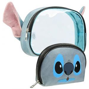 Disney Trousse de Toilette Stitch Pochette Maquillage Voyage Rangement Makeup Bag Vanity Idée Cadeau Fille Ado Femme (Bleu-2 Pcs) (Get Trend., neuf)