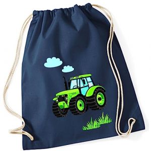 minimutz Sac de gym pour enfant gar&ccedil;on en coton | Motif tracteur Bulldog avec nuages et herbe | Sac &agrave; chaussures &agrave; cordon de serrage 37 cm x 46 cm, bleu fonc&eacute;, 37 x 46 cm, Rucksack (minimutz, neuf)