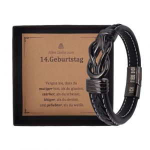 GADITIEK Bracelet Cuir Cadeau Gar&ccedil;on 14 Ans, Bracelet Ado Garcon Id&eacute;e Cadeau Homme Anniversaire 14 Ans, Noir (Yididarui, neuf)